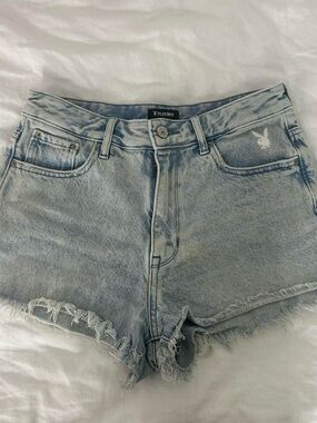 Playboy Light Wash Denim Cutoff Shorts - Light Blue